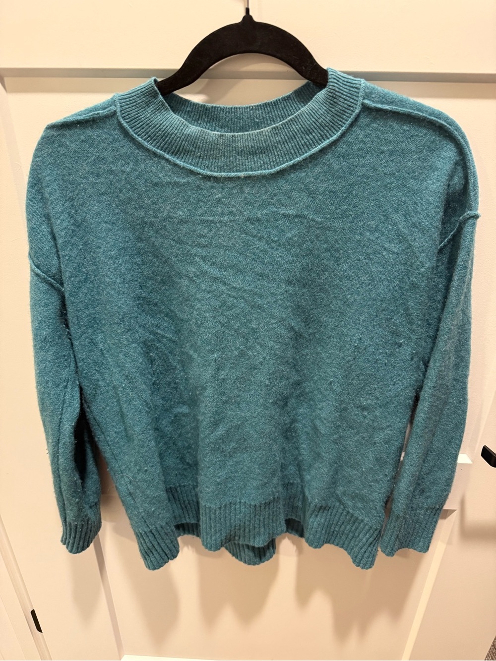 Anthropologie Pilcro 100% Cashmere Mock Neck Sweater Teal Blue Long Sleeve M